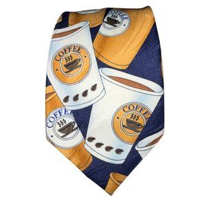 Mens Neck Tie Coffee Cup Novelty 58"x4" Vintage Coffee Lovers Kenneth Daniels